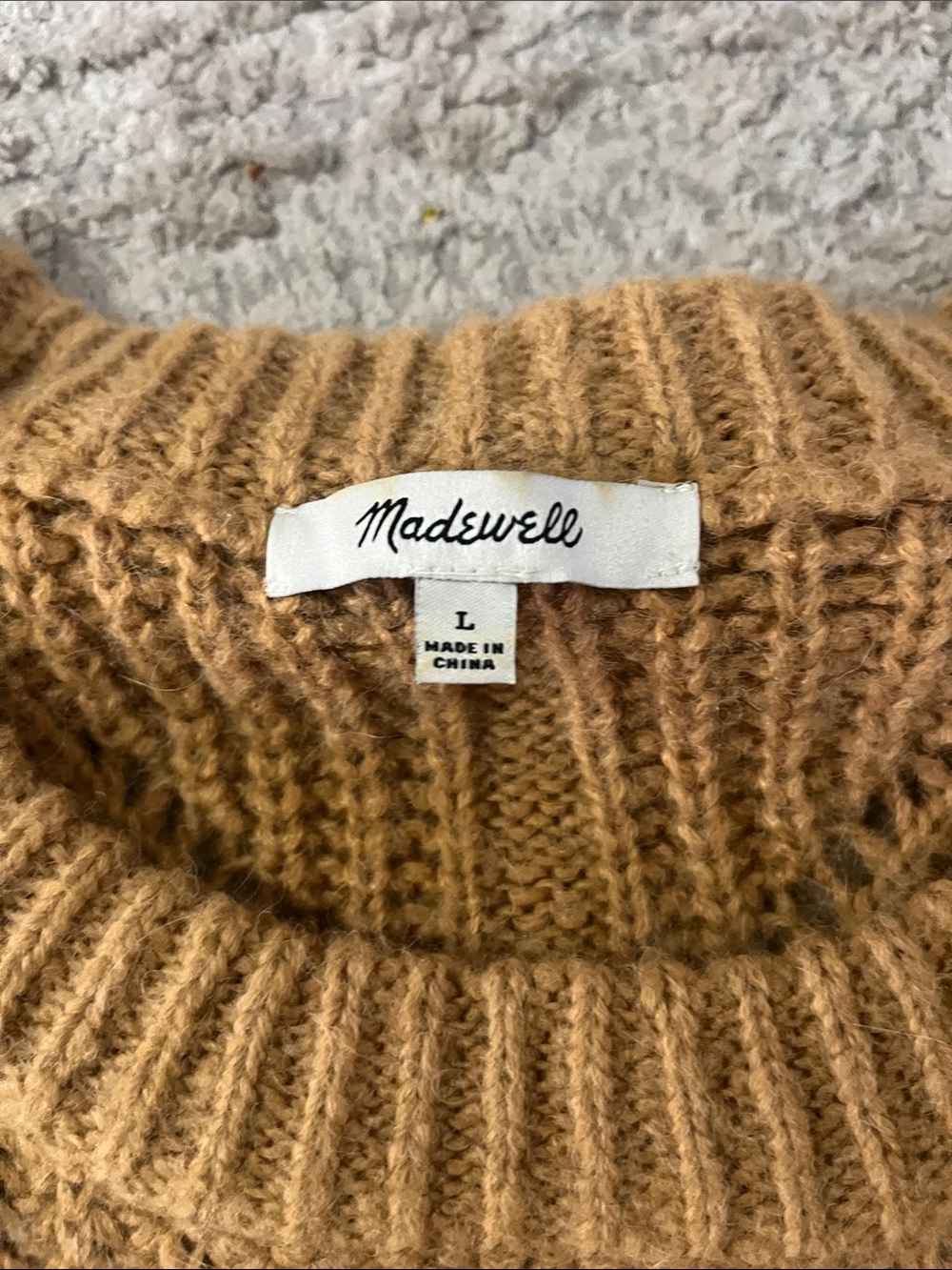 Madewell Charley Alpaca Blend Cozy Cable Knit Crewneck Camel Sweater Large - Picture 4 of 9